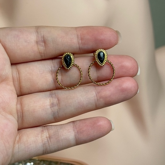 NEW | Minimalist High-Quality 18K G Plated With Natural Black Turquoise ⚜️ - Picture 5 of 7